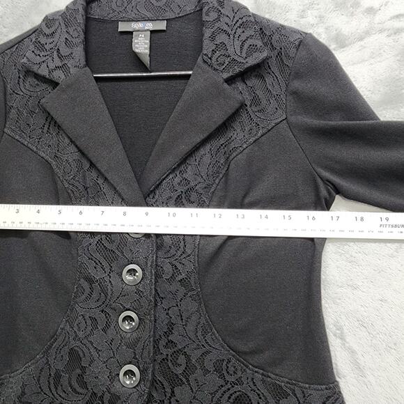 Style&Co Blazer Womens PS Black Lace Trim Stretch Cotton Button Front Jacket - Picture 5 of 7